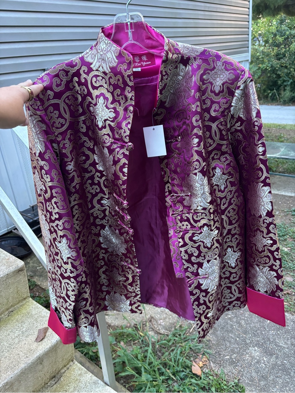NWT Middle Kingdom Imports Silk Blend Magenta Gold Chinese Brocade Tang Jacket L